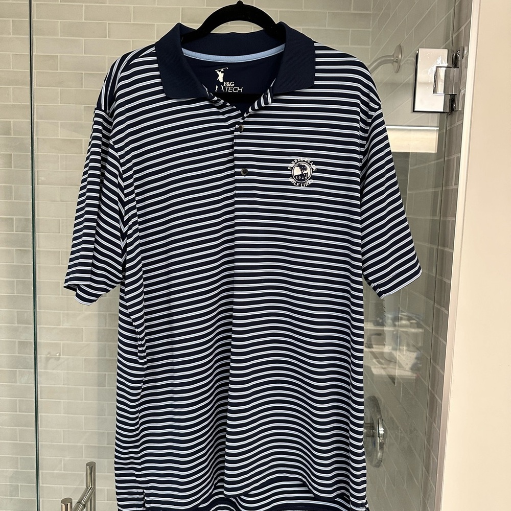 Navy and White Striped Pebble Beach Golf Polo Shirt
